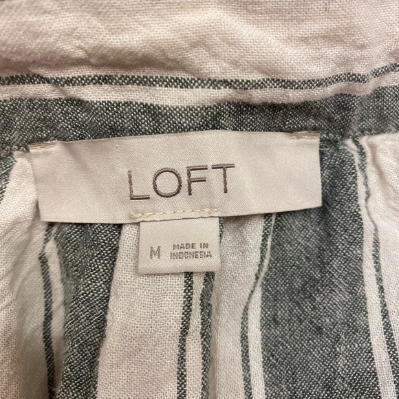 LOFT Grey Cream Linen Blend Ruffle Shoulder Tank Top. Cottagecore Feminine - M - Picture 5 of 8